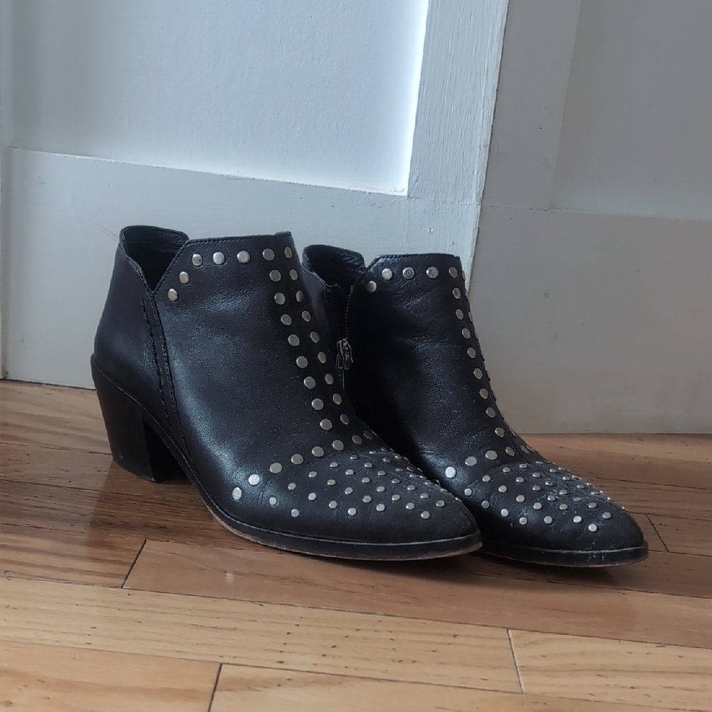 Studded Black Leather Ankle Boots